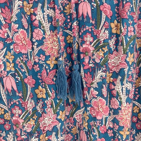Cynthia Rowley Boho Flouncy Blue Pink Tassel Blouse Rayon Women’s 3X - Picture 6 of 9